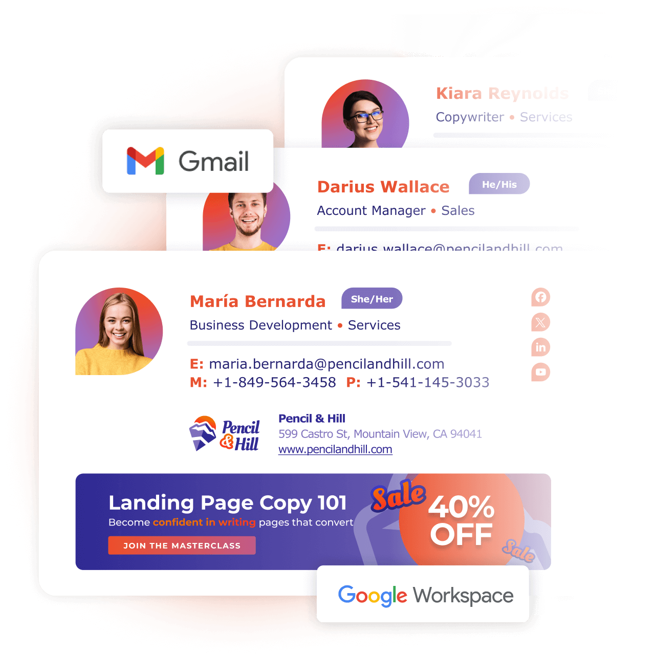Company-wide email signatures created with a professional email signature generator for Gmail.