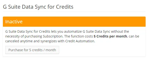 G suite Data Sync for Credics pop up window