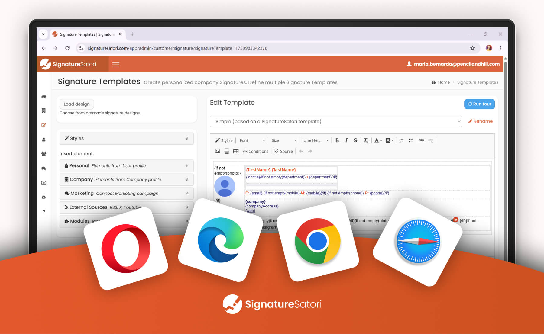 Online-email-signature-generator-in-browser Online email signature generator running in web browsers like Chrome, Safari, Edge, or Opera.