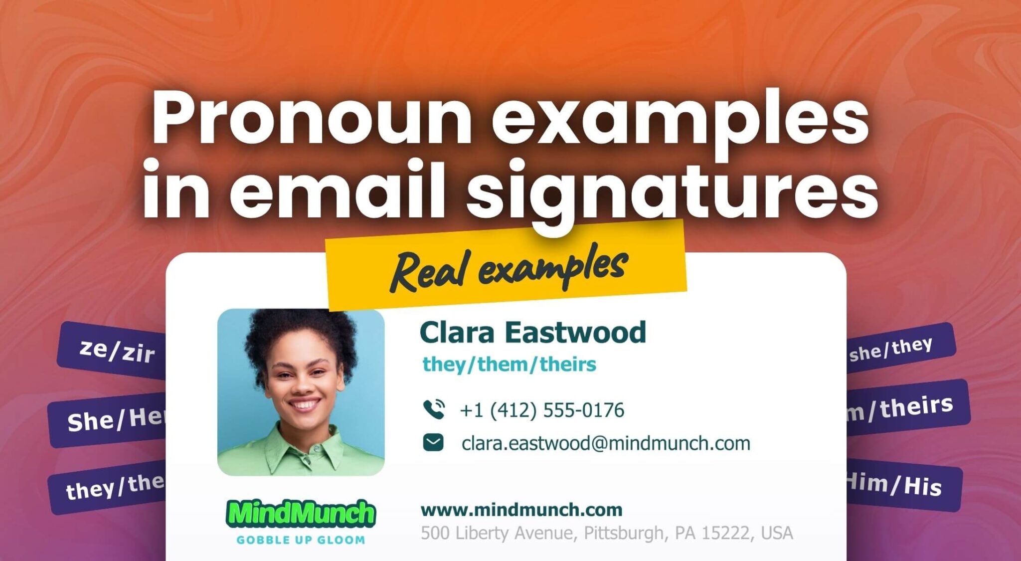 Examples of pronouns in email signature visual placement tips