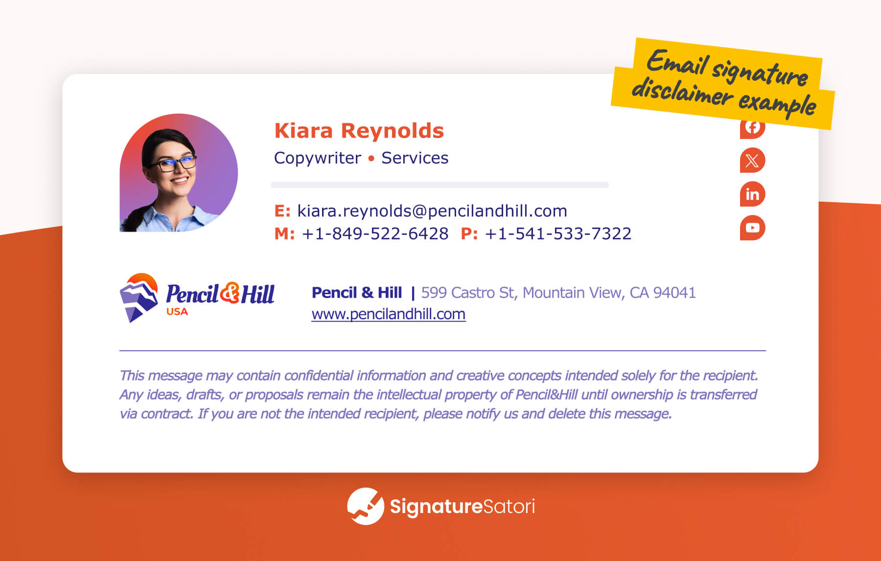 Example of an email disclaimer at the bottom of the email, placed in an email signature