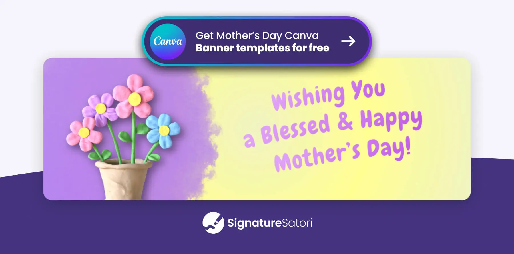 Free image to wish a happy Mother's Day, featuring clay flowers and space for a Bible scripture