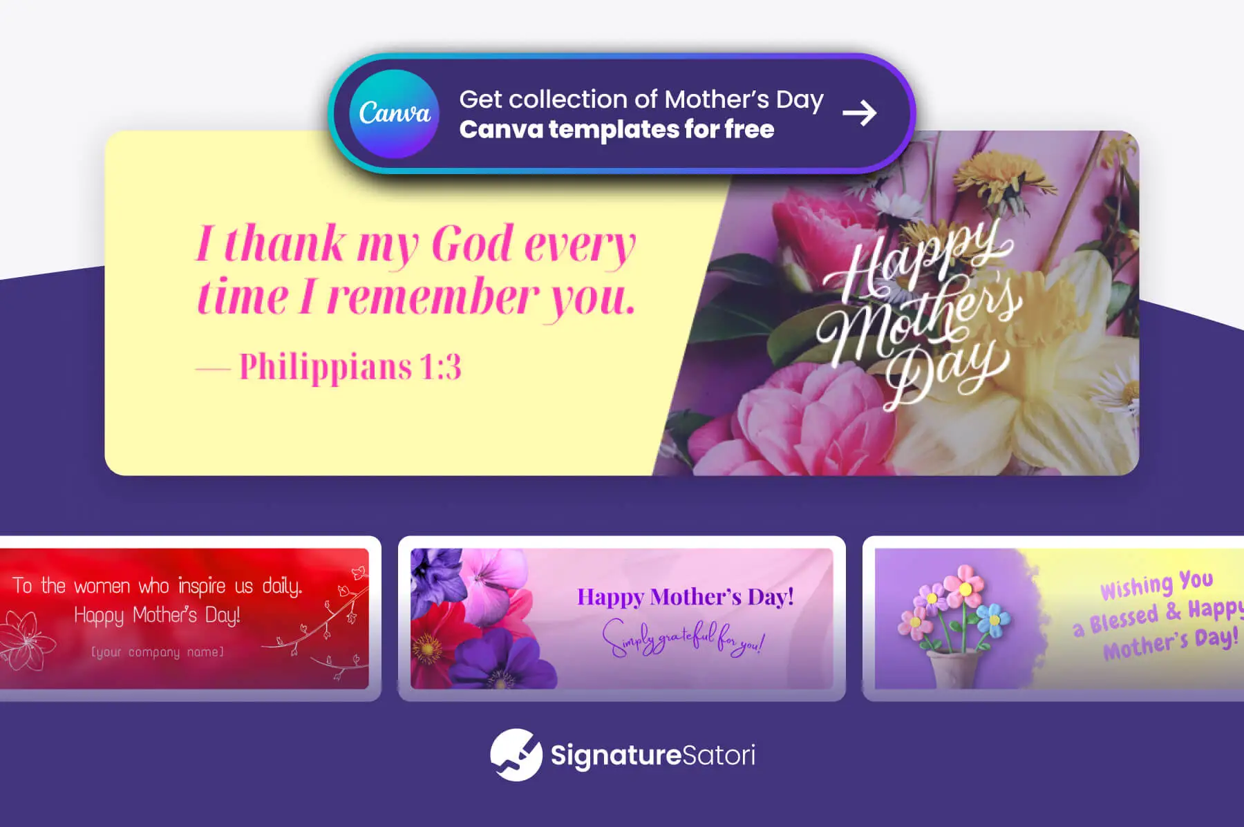 Collection of free Mother's Day Bible verse templates for email banners editable in Canva