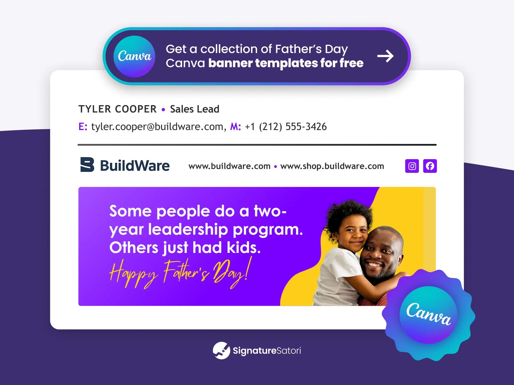 An example of Funny Father's Day quote placed in visual banner within the email signature