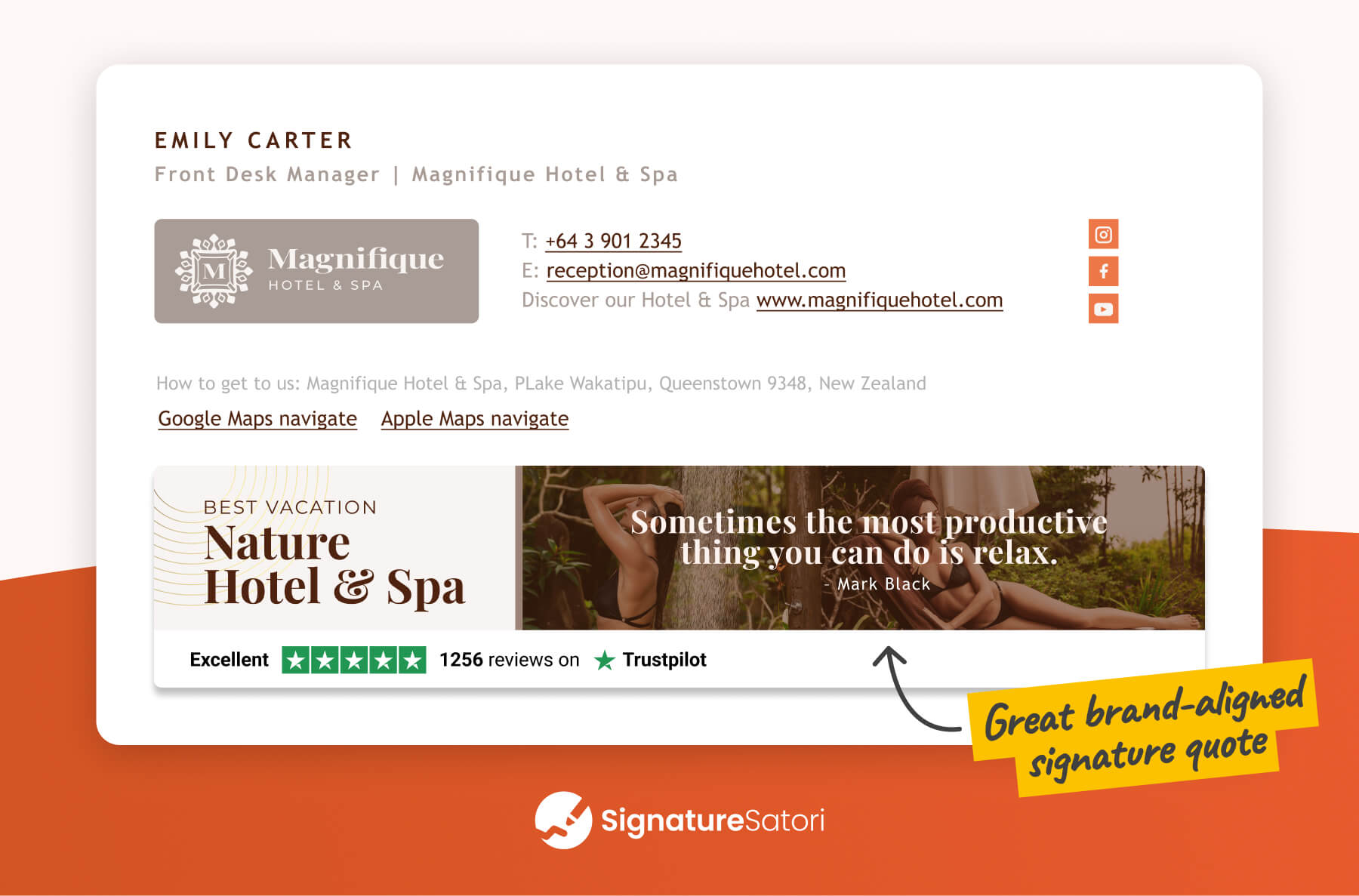 great-email-signature-quote-brand-aligned-example Example of a great brand-aligned quote used effectively in an email signature banner