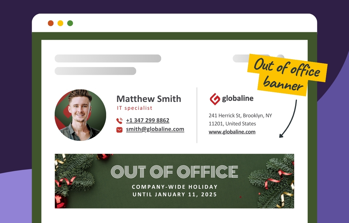 Create a festive out-of-office email signature with custom email signature generator.