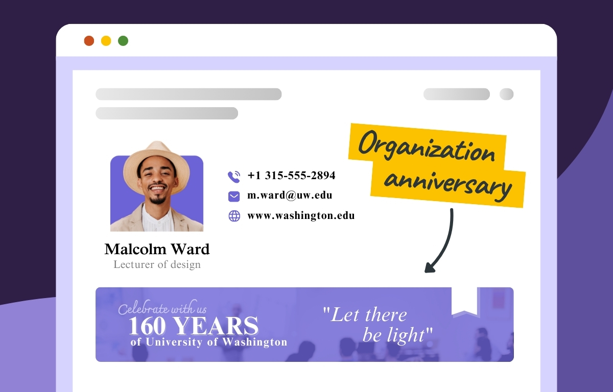 Create an organization anniversary email signature with custom email signature generator.