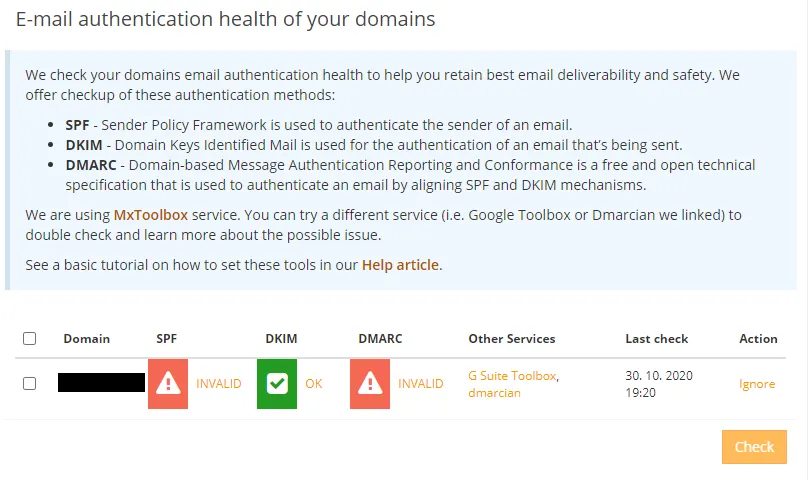 Domain Health Check setting