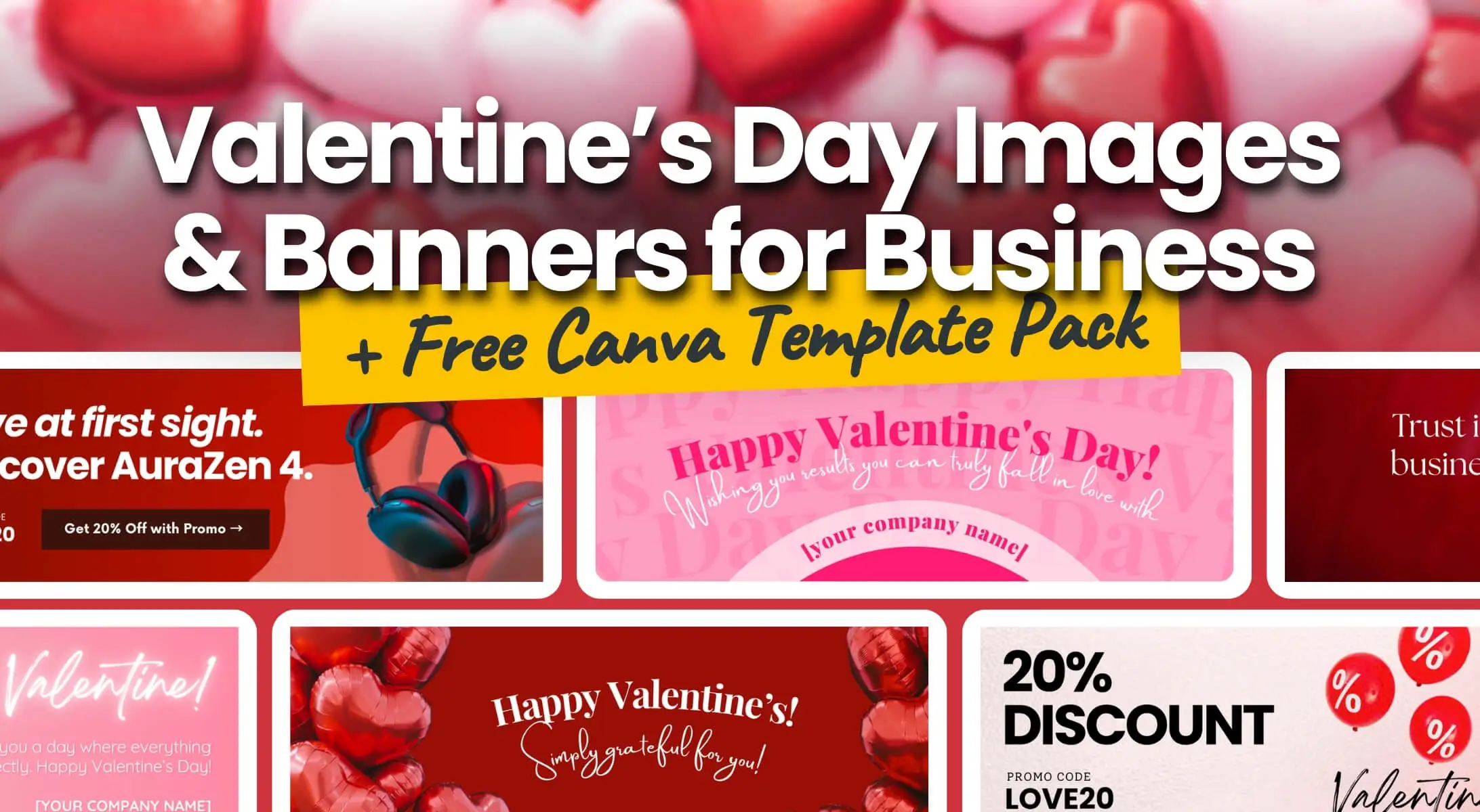 Valentine's Day images and banners for business emails with free Canva templates