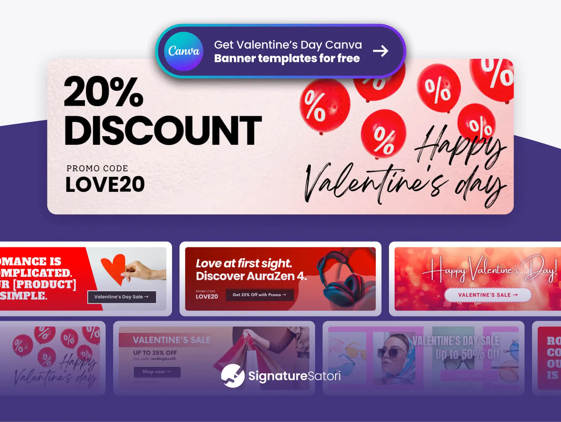 Collection of free Canva Valentine's Day sale banner templates